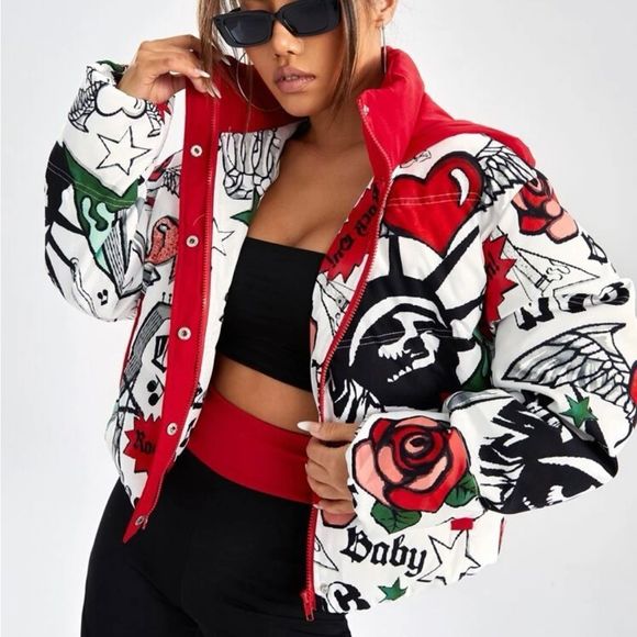 NWT Stylish Graphic Winter Puffer Jacket - Picture 11 of 16